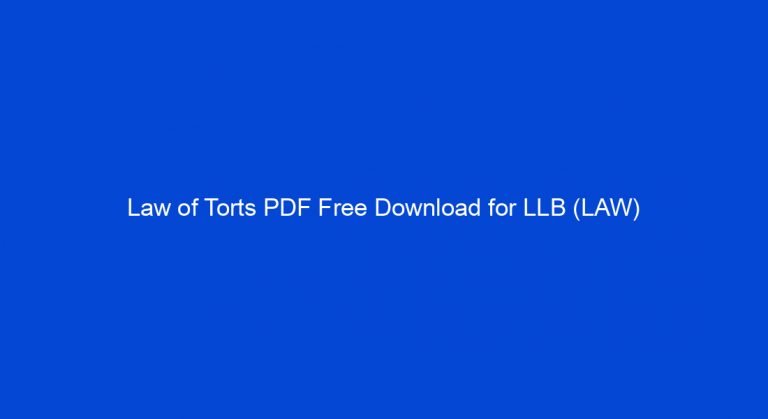 Law of Torts PDF Free Download for LLB (LAW) - My Study Town