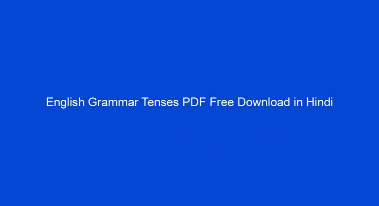  English Grammar Tenses PDF Free Download In Hindi My Study Town